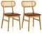 HOMASIS Juego de 2 sillas de comedor acolchadas, sillas de cocina con respaldo de ratán, silla tapizada de piel sintética, patas de madera maciza, soporta 180 kg, sillas de madera para comedor,