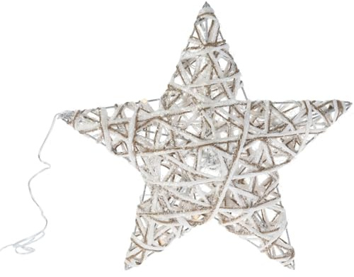 Carousel Home Illuminated Jute Star With Glitter | Christmas Star Light with Warm White Led Lights | Christmas Window Lights - 30cm