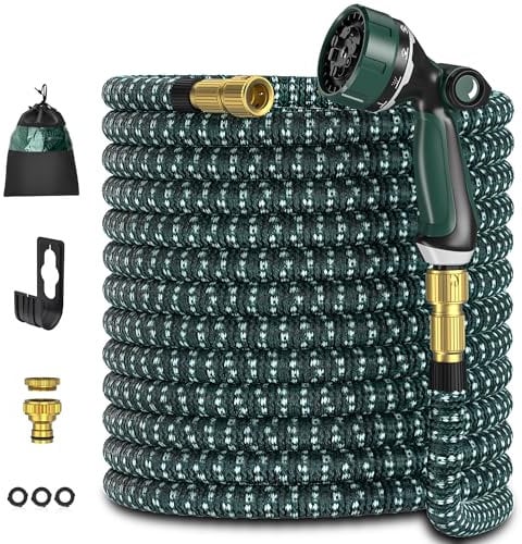 Ultty Flexibler Gartenschlauch, Ausziehbare Garten Schlauch mit 10 Funktions Brause, Leichter Flexibler Schlauch mit 3/4 und 1/2 Zoll soliden Messinganschlüssen und 3 Lagigem Latexkern, 30 M Grün