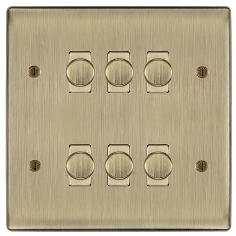 BG Antique Brass 6 Gang 2 Way Trailing Edge Dimmer LED Custom Grid Switch