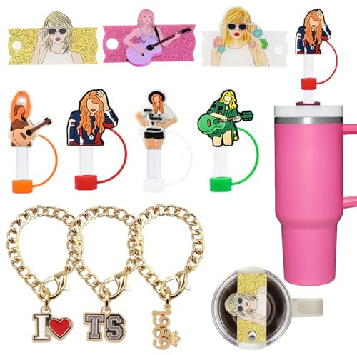 Onperpoe 10 Pcs Stanley Cup Accessories Set, Silicone Straw Covers, Acrylic Plate Lids, Handle Charms for 30oz & 40oz Stanley Cup, Singer Merchandise