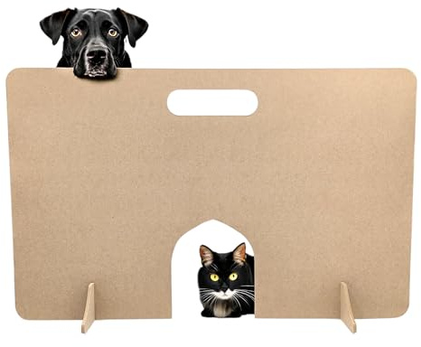 Sterzeal Dog Stopper with Cat Access, Portable Pet Barrier for Stairs and Doorways, Stylish Wooden Gate, Versatile No-Drill Dog Gate with Cat Flap (70cm x 75cm (HxW))