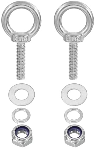 PATIKIL M10 x 40mm Eye Bolt with Nut, 2 Pack 304 Stainless Steel Lifting Shoulder Eyebolt Lift Thread Screws for Hanging, Silver