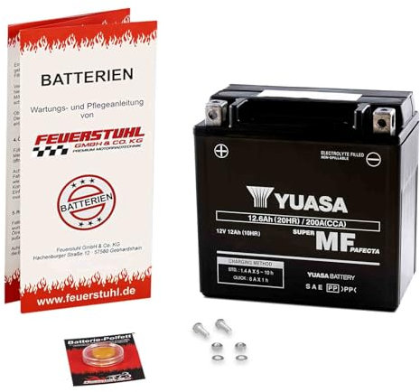 Batterie für Yamaha XJR 1200 /SP, 1995-1998 (4PU) YUASA, wartungsfrei, einbaufertig (inkl. 7,50€ Pfand) 12Ah|200A, Erstausrüsterqualität