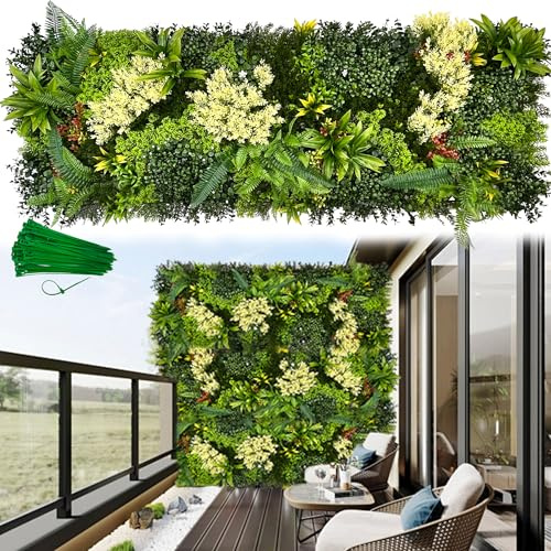 ODTORY Künstliche 3D-Pflanzen-Wandpaneele: 152,4 x 50,8 cm, UV-Anti-Kunstgras, Wandhintergrund, Buchsbaum, Efeu-Zaun, Sichtschutz, künstliche grüne Blatthecke für Outdoor, Innenbereich, Garten