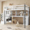 Dolamaní Cama alta para niños de 160 cm de altura, 90 x 200 cm, con escritorio y escalera de seguridad, caja de almacenamiento de tela, estantería abierta, armarios, cama de madera de pino (blanco y