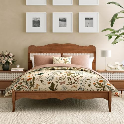 Sophia & William Queen Bed Frame with Headboard, Solid Wood Bedframe