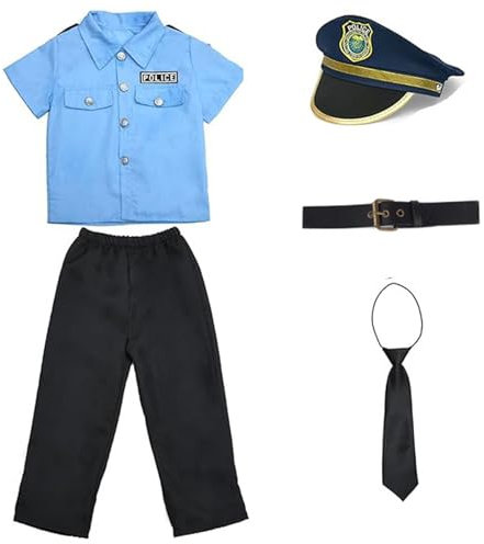 SWEETBIUTI Costume de Police, 5pcs / Set Costume de Policier en Polyester Doux pour garçons, habitant des Enfants, Un Ensemble d'uniformes Flic pour Enfants avec Accessoires pour la fête Cosplay, L
