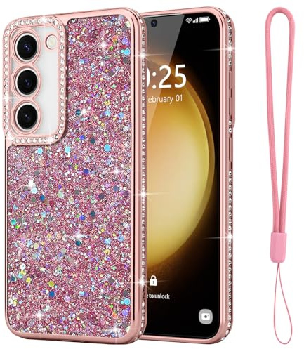 Lafunda Coque Compatible avec Samsung Galaxy S23 Rose | Paillettes Bling Pailletée Antichoc Cristal Étui Brillant pour Femmes et Filles Housse de Téléphone