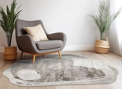 AKCILA Selenne Teppiche Wohnzimmer, Unregelmäßige Form, Grau, Beige, 120x180 cm,Teppich Schlafzimmer, Tepich Waschbarer, Teppich groß, Bedroom Carpets, Rug The Carpet Living Room, Area Rugs,