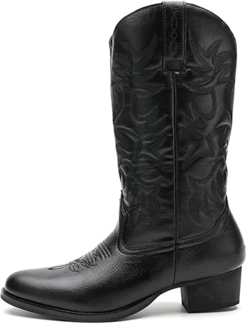 YGMNQAL Stivali da cowboy ricamati con punta tonda e tacco in legno uomo Heritage(Black,48)