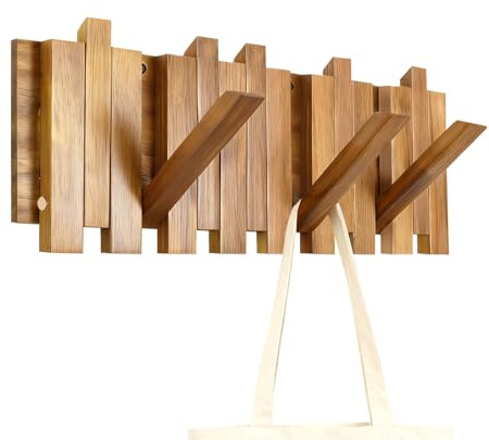 Solinorex Klappbare Haken Aus Holz, Wandgarderobe Aus Holz, Garderobe Im Modernen Design, Holzregal mit 8 Haken, Geeignet Für Flure, Badezimmer Und Schlafzimmer (42,5 X 16 X 2,5 cm)
