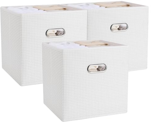 Würfel Aufbewahrungsfächer 3 Packung, 30 cm klappbare Aufbewahrungsfächer, Stoffaufbewahrungswürfel können Usd-Schrankorganisatoren und Aufbewahrungsbox, Regalkorb sein. (Weißes Gitter Würfel-3pcs)