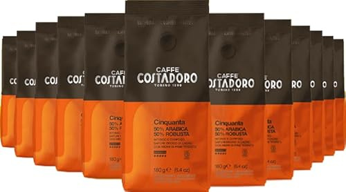 Costadoro Cinquanta, Caffè Macinato per Moka, Miscela 50% Arabica 50% Robusta Pregiata, in 12 Sacchetti da 180gr Cad, Gusto Deciso e Corposo, Qualità Superiore Made in Italy