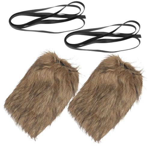 CTIRCHIU Wikinger-Beinstulpen Aus Kunstpelz Flauschige Stiefelüberzüge Mit Riemen Unisex Beinwärmer Als Kostümzubehör Für Cosplay Partys Und Winteroutfits 2 Beinwärmer 2 Riemen