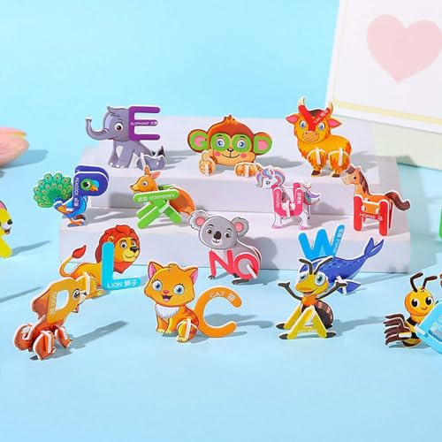 dellyy 3D Puzzle Kinder, 30 PCS Tier Puzzle Kinder, Pädagogisches 3D Mini Cartoon Puzzle (Alphabet)