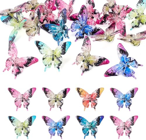 Cheriswelry Acrylperlen in Schmetterlingsform, für Stifte, Schmetterling, Insekten, Acrylperlen, bedruckt, Tiere, lose Brennperlen für DIY, Perlen, Kugelschreiber, Halskette, 24 Stück