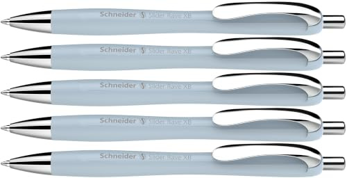 Schneider Slider Rave XB Kugelschreiber, 5 Stück, Arktisweiß | Tinte: Blau, Viscoglide-Technologie für lange Texte ohne Aussetzer in Schule, Uni und Beruf, dokumentenecht, Mine wechselbar