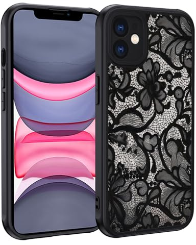XTCASE für iPhone 11 Hülle, Aesthetic Spitze Vintage Muster Frauen Mädchen Case Matt Handyhülle Kratzfeste PC Rückseite + TPU Bumper - Schwarz