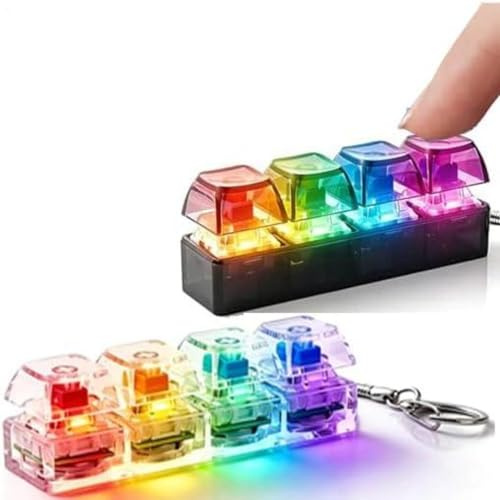 2 Piezas Teclado Fidget Iluminado – 4 Botones 7 Colores Mini Teclado Fidget , Luces RGB Teclados Mecánicos Clicker Juguetes para Aliviar El Estrés, Llavero De Descompresión Portátil