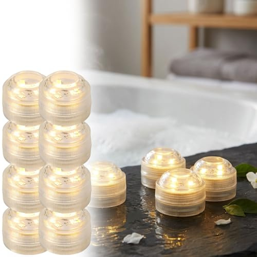 ideoon Unterwasser Wasserdichte LED-Teelichter (8er-Set), warmweiss, IP68 wasserdicht für Pool, Badewanne, Dekoschale, Unterwasser-Licht, Garten-Deko - tauchbar & stimmungsvoll