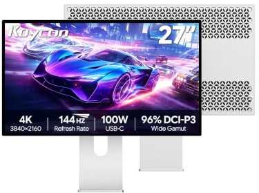 Kuycon P27D 27-inch 4K Gaming Monitor, Glossy, 3840x2160 144Hz IPS Computer Display, 96% DCI-P3 1000:1 Contrast, professional designer photography studio PC desktop screen (Honeycomb - with Stand)