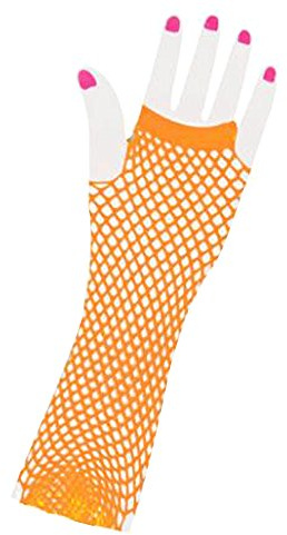 Forum Novelties Neon Long Fingerless Fishnet Gloves, Orange