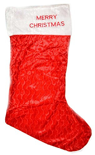 SHATCHI, Jumbo, Weihnachtsstrumpf, Dekoration, 88 cm lang, Samt, rot/weiß