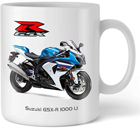 Suzuki Motorbike Mug with Suzuki GSXR 1000 Logo - 2011 Blue/White Model, 236.588 Milliliters, Ceramic, Designer Mug, Hot Drink Cup