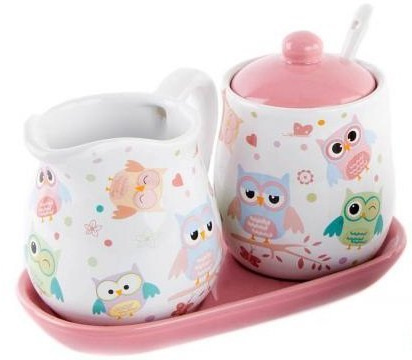 AVENUELAFAYETTE Sucrier + Pot à Lait Hibou en céramique (Rose)