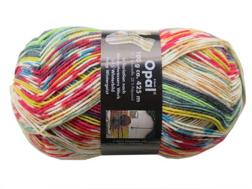 OPAL Wolle mit Polyamid Hundertwasser Winterbild Polyp Wintergeist Sockenwolle 4 fädig Nadelstärke 2,5 100 g ca 425 m