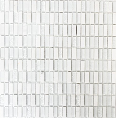 Mosaik Stäbchen Crystal/Stein mix weiß/weiß matt Glas Naturstein Fliesenspiegel, Mosaikstein Format: 10,5x11x8,5 mm, Mattengröße: 313x318 mm, 10 Matten