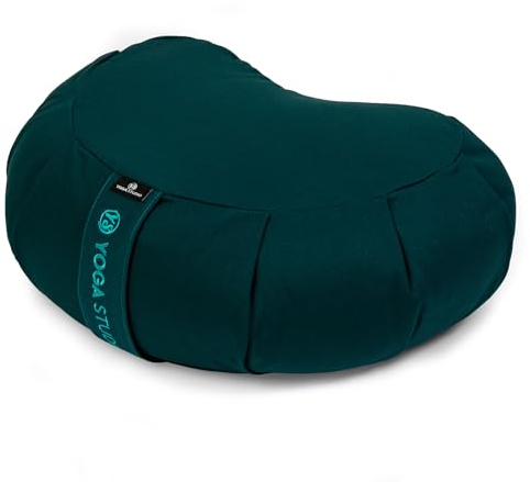 Yoga Studio European Crescent Zafu Cushion | Organic Cotton | 42 x 30 x 18cm | Meditation Pouf | Buckwheat Hulls