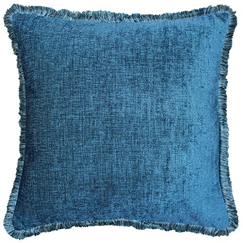 Riva Paoletti Astbury Cushion Cover - Teal Blue - Metallic Chenille Style Fabric - Fringed Edges - Hidden Zip Closure - 100% Polyester - 50 x 50cm (20 x 20 inches) - Designed in the UK