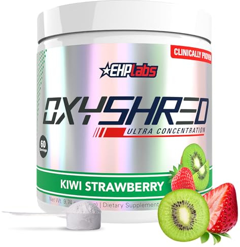 EHP Labs OxyShred Pre Workout Powder - Preworkout Powder with L Glutamine & Acetyl L Carnitine, Energy Boost Drink - Kiwi Strawberry, 60 Servings