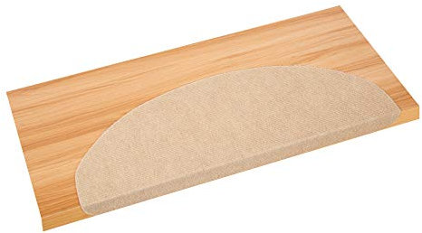 Gr8 Home Set of 15 Piece Non Slip Semi Circle Carpet Stair Treads Mats Floor Mat Protection Cover Step Staircase Pads Beige