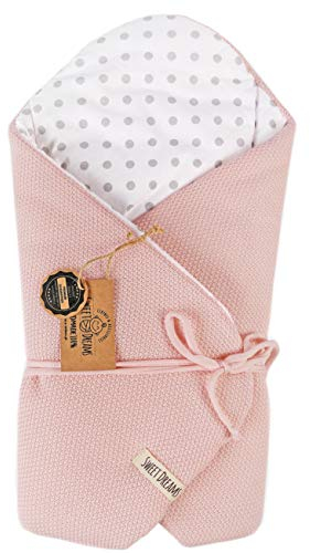 SweetDreams Baby Einschlagdecke, Schlafsack, Wickeldecke für Neugeborene und Kleinkinder, Baumwolle 0-12 Monate, super weich, 75 x 75 cm (1024) (Puderrosa/Dots)