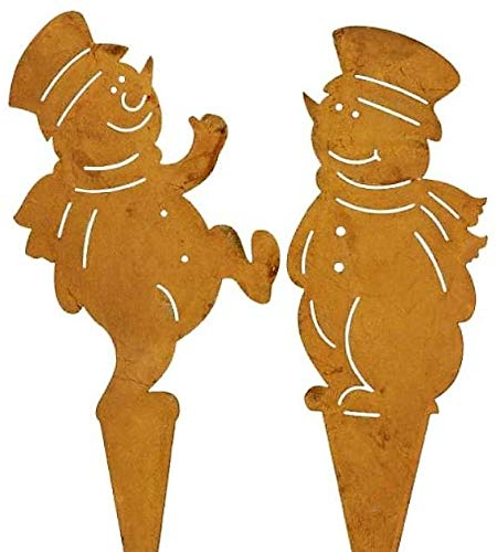 2tlg. Rostoptik Schneemänner zum Stecken Weihnachten Garten Dekoration