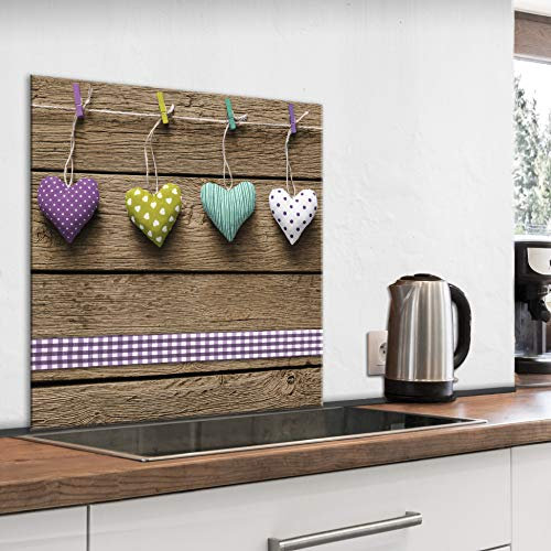murando Glass Splashback for Kitchen Backsplash Cooker Protector Tempered Glass Decorative Wall Art Panel Heat Resistant Graphic 80x80 cm / 32x32 Heart Home Boards - n-C-0294-aq-a