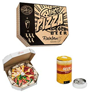 Rainbow Socks - Damen Herren Lustige Pizza und Bier Box Geschenk - 5 Paar - Burger Bier - Größen 47-50