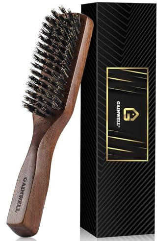 GAINWELL Mens Wild Boar Bristle Hair Brush for Men, Slick Back Hair Brush with Stiff Bristles for Thick Hair, Beard Brush Natural Black Walnut Wooden Handle Hairbrush
