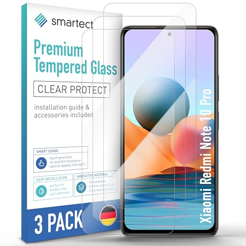 smartect Cristal Templado [3 Piezas, Clear] para Xiaomi Redmi Note 10 Pro/Note 10 Pro Max, Protector de Pantalla HD Antiarañazos, Sin Burbujas, Dureza 9H, 0.3mm Ultra Transparente, Ultra Resistente