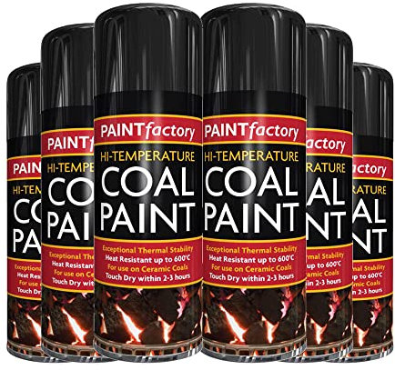 Classic Signature: - 6 x Coal High Temperature Spray Paint 400ml, Stove Up To 600°C, Engine Exhaust Adhesion, Heat Resistant Wood Burners, BBQ Grill