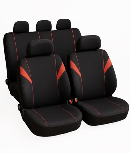 Susy Shop Universelle Sitzbezüge Set vorne und hinten, Autobezüge mit 2 Reißverschlüssen an der hinteren Rückenlehne, Modell H (Rot)
