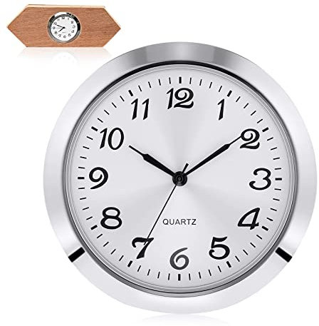 PMELCXD Quarzuhreinsatz 2-1/8 Zoll (55 mm), Zink-Legierung Metallgehäuse, Arabische Ziffer, Weißes Gesicht (Silbern)