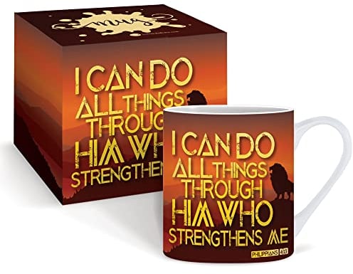 Christian Mug with Gift Box, I can All Things Through Him, with Bible Verse Philippians 4:13. Bible Verse Mug Makes Perfect Christian Gifts for Men or Women, by Just Cards Direct