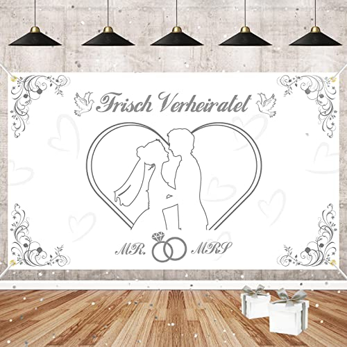 Frisch Verheiratet Dekoration, Frisch Verheiratet Tür Banner, Groß Just Married Hochzeit Hintergrund, Just Married Banner, Hochzeitszeremonie Deko für Hochzeit Tür Wand Garten Deko 185 * 110 cm