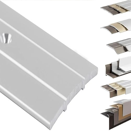 KARAT Stufenkantenprofile selbstklebend oder vorgebohrt mit Montagematerial - Treppenkantenprofile Winkelprofile (Übergangsprofil, Silber, 1000x38x2,5 mm, Vorgebohrt)