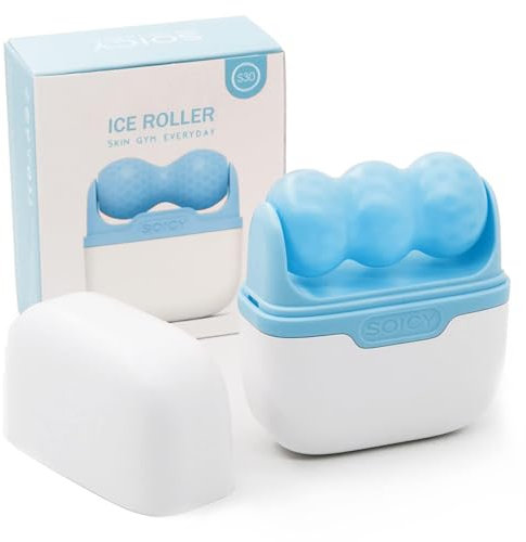 Ice Roller pour Le Visage, Rouleau de massage 2 in1 pour massage faccial du corps à froid avec housse en plastique, migraine, soulagement de la douleur TMJ et blessures mineures (Blue)