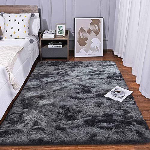 JURLEA Teppich moderner Flauschiger Hochflorteppich für Wohnzimmer weicher Rutschfester Teppich für Schlafzimmer Spielzimmer Moderne Heimdekoration (Schwarzgrau, 120 x 160 cm)